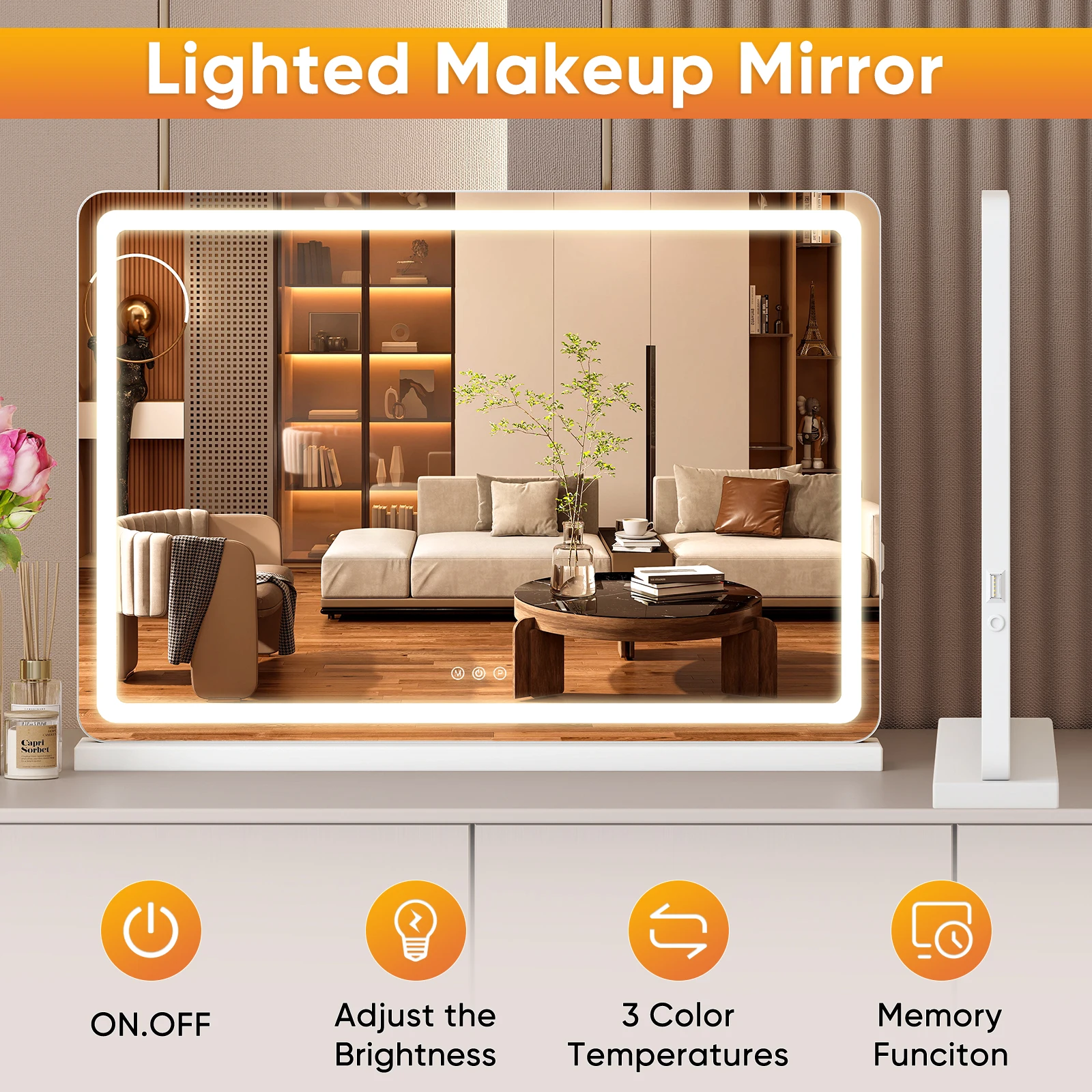 MCQ Full-Length Mirror LED Vanity Mirror with Lights, Makeup, Dimmable 3 Color Modes with Memory, USB Charging Port for Home ﻿ - Image 3