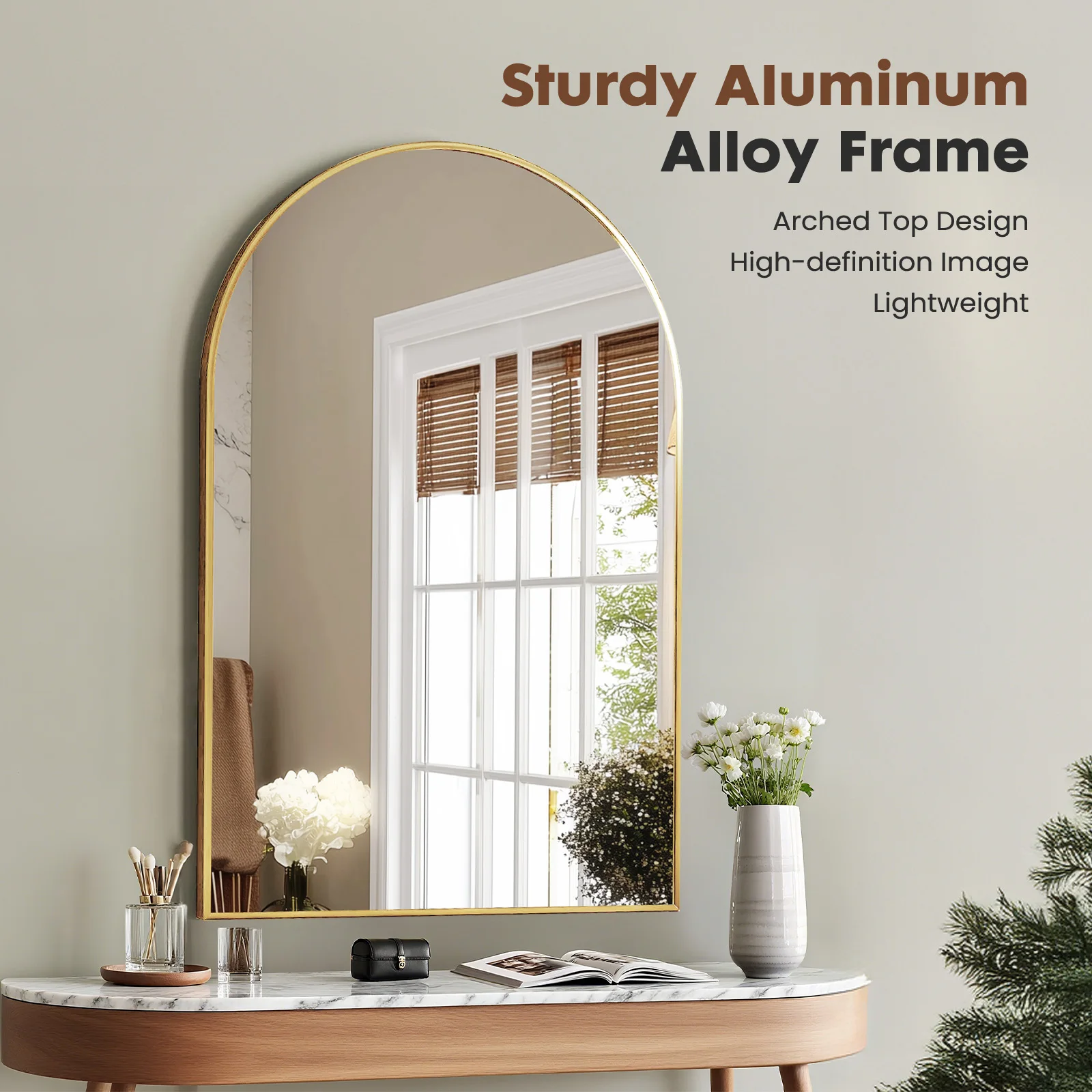 26"x38" Arched Metal Framed Mirrors for Wall Decor - Image 2