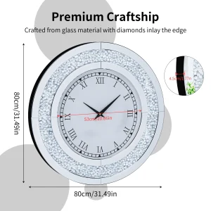 Silver/Tawny Tinted Round Mirror Clock Crystal Sparkle - Thumbnail Image 8