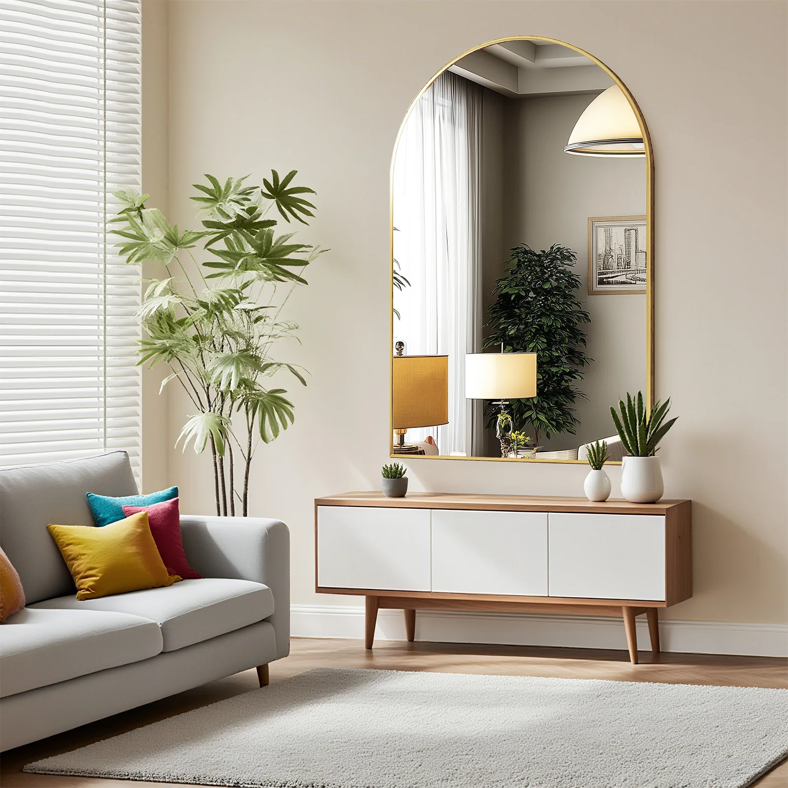 26"x38" Arched Metal Framed Mirrors for Wall Decor - Image 1