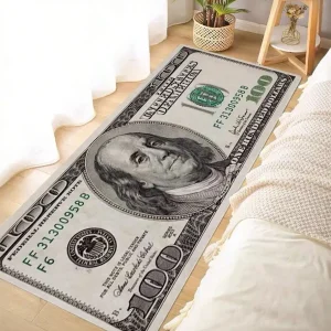 1pc Interesting Portrait & Dollar Bill Pattern Rug,  Washable All Season Bedside Mat - Thumbnail Image 2