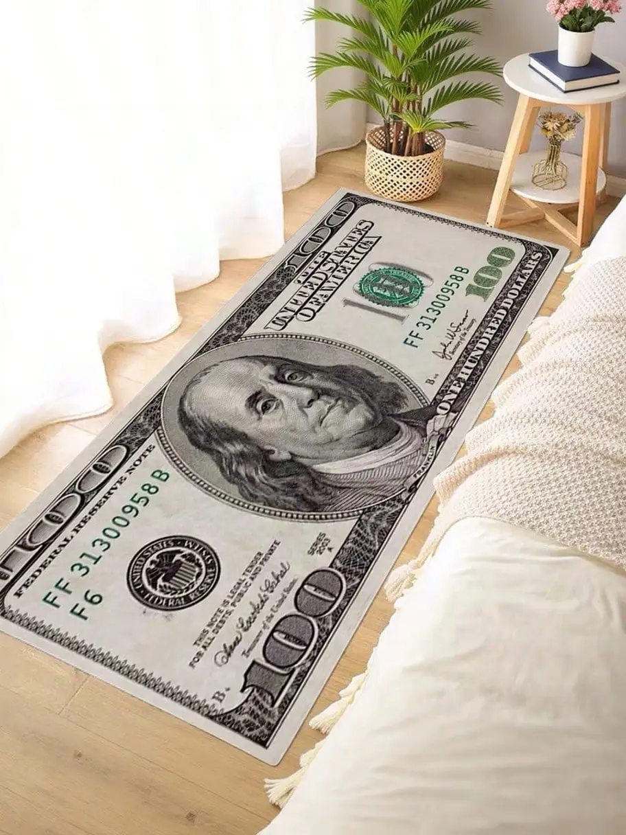 1pc Interesting Portrait & Dollar Bill Pattern Rug,  Washable All Season Bedside Mat - Image 2