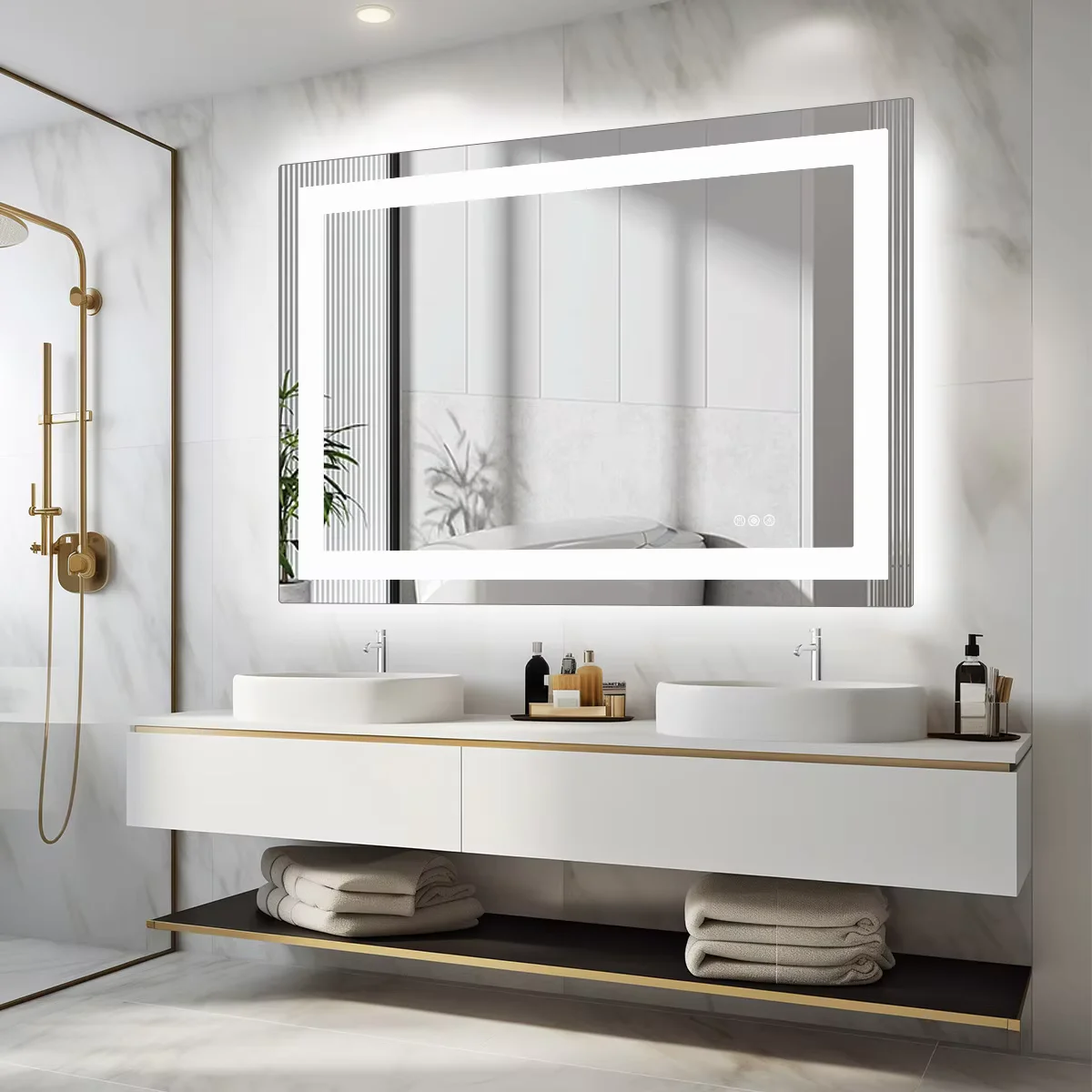 36"x 24"LED  Vanity Mirror for Wall Memory Function Tempered Glass with Front Light and Backlit - Image 1