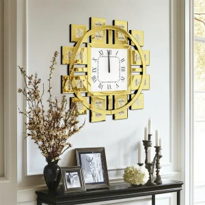 Battery Operated Decorative Wall Clock with Silver/ Golden Crystal Crushed Diamond Inlay - Thumbnail Image 2