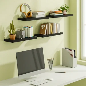 4 Pack Floating Shelves  Black Wood - Thumbnail Image 5