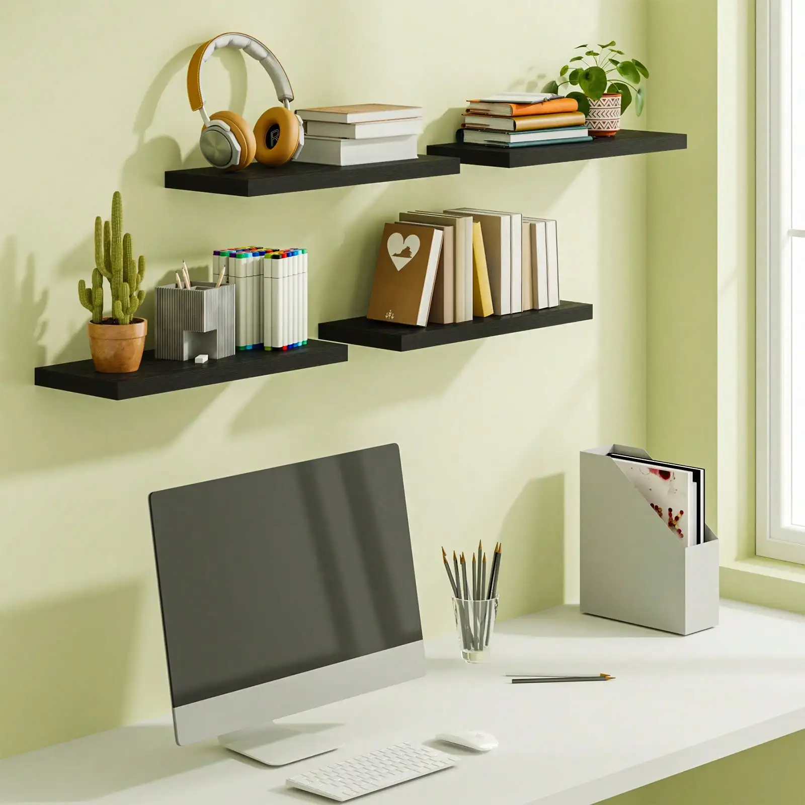 4 Pack Floating Shelves  Black Wood - Image 5