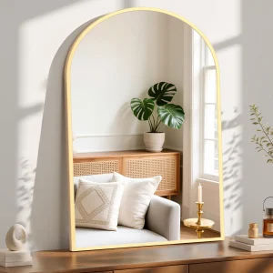 Arched Gold Large Size Mirror Over Sink Modern Wall Mirrors Arch Decorative for Entryway Bedroom Vanity Horizontal or Vertical Hanging - Thumbnail Image 5