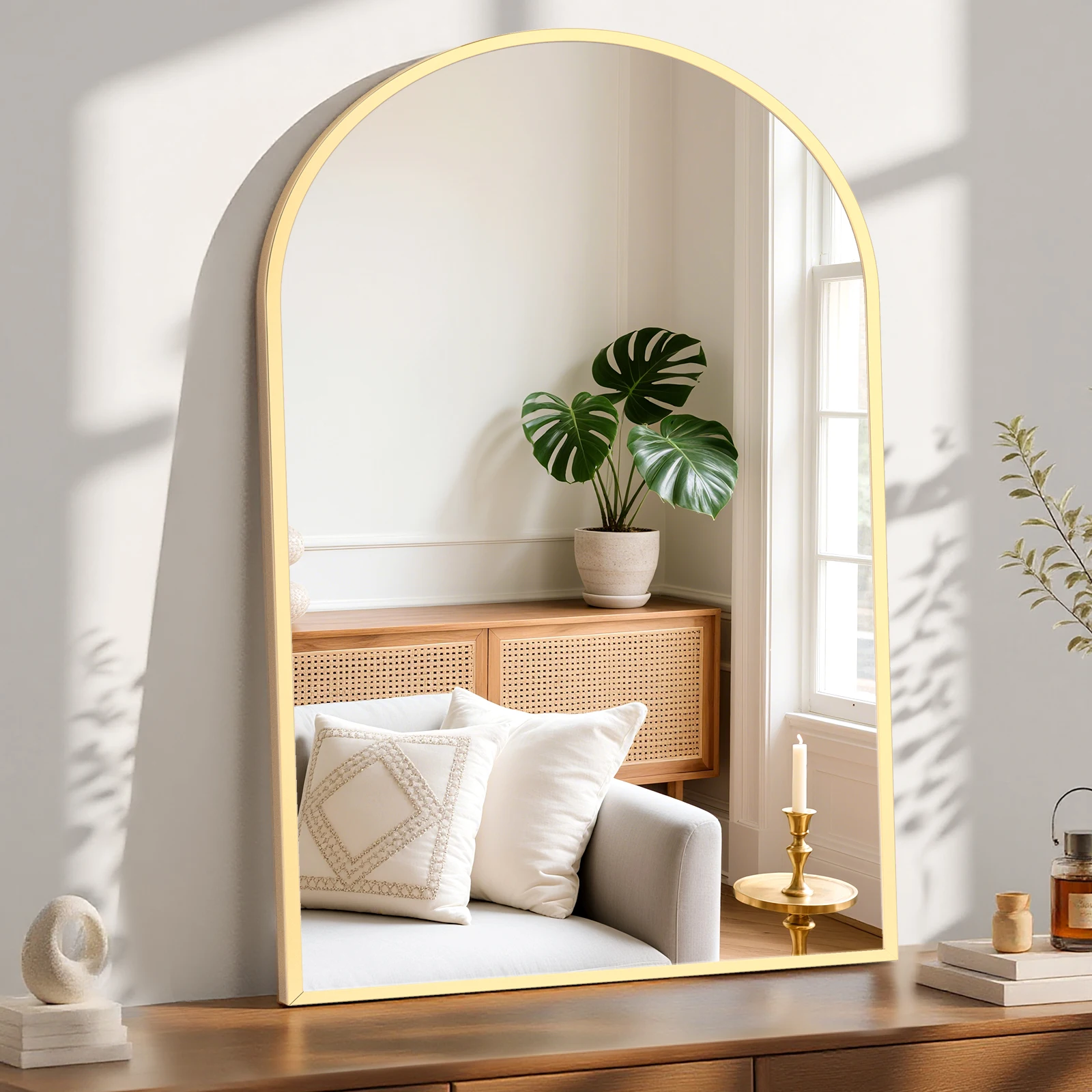 Arched Gold Large Size Mirror Over Sink Modern Wall Mirrors Arch Decorative for Entryway Bedroom Vanity Horizontal or Vertical Hanging - Image 5