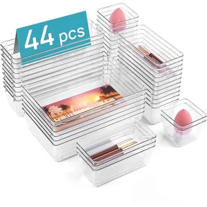 Multifunctional Clear Plastic Drawer Organizer Set, 44pcs Drawer Storage - Thumbnail Image 3