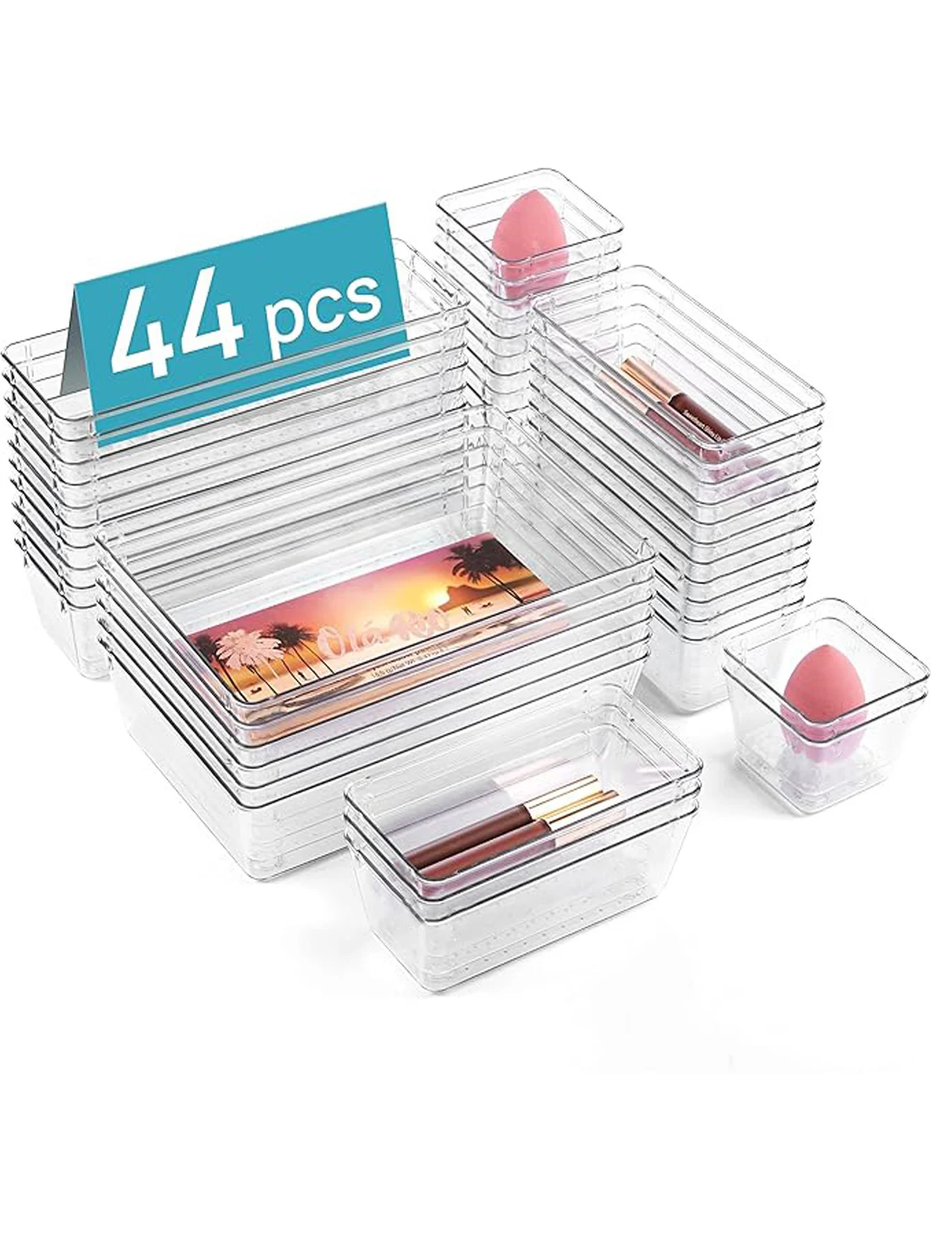 Multifunctional Clear Plastic Drawer Organizer Set, 44pcs Drawer Storage - Image 3