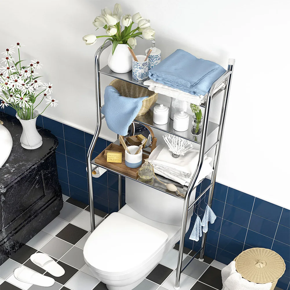 Freestanding Over Toilet Storage Shelf,2/3-Tier Metal Paper Holder and Removable - Image 2