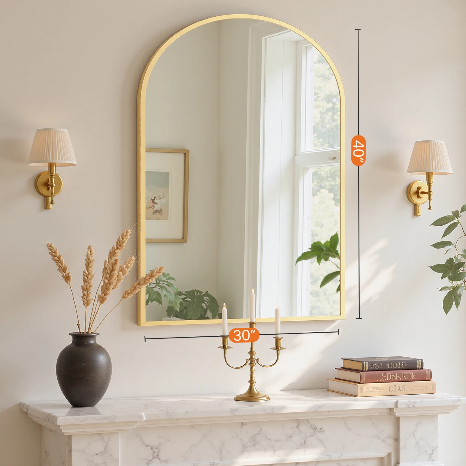 Arched Gold Large Size Mirror Over Sink Modern Wall Mirrors Arch Decorative for Entryway Bedroom Vanity Horizontal or Vertical Hanging - Image 4