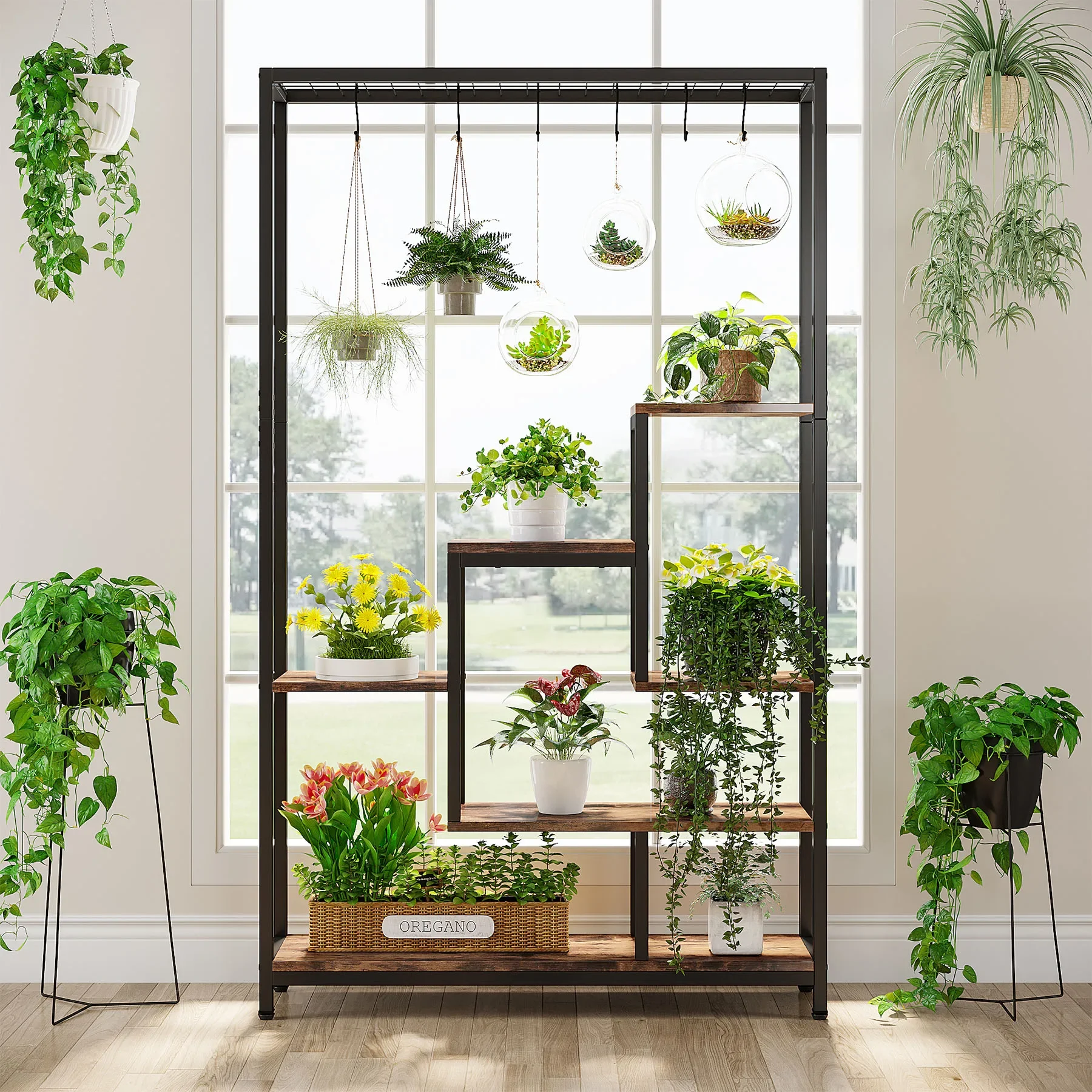 Tribesigns 5 Tiers Tall Indoor Plant Stand 70.9 inches Metal 10 PC S Hanging Hooks for Garden - Image 2