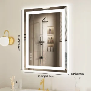 36"x 24"LED  Vanity Mirror for Wall Memory Function Tempered Glass with Front Light and Backlit - Thumbnail Image 6
