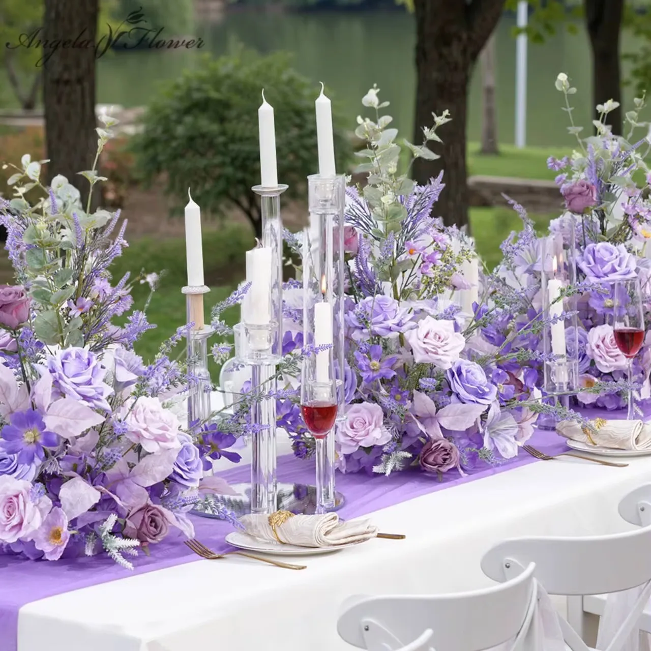 Red Free Standing Centerpieces Flowers Ball Bouquet Artificial Rose Arrangements - Image 2