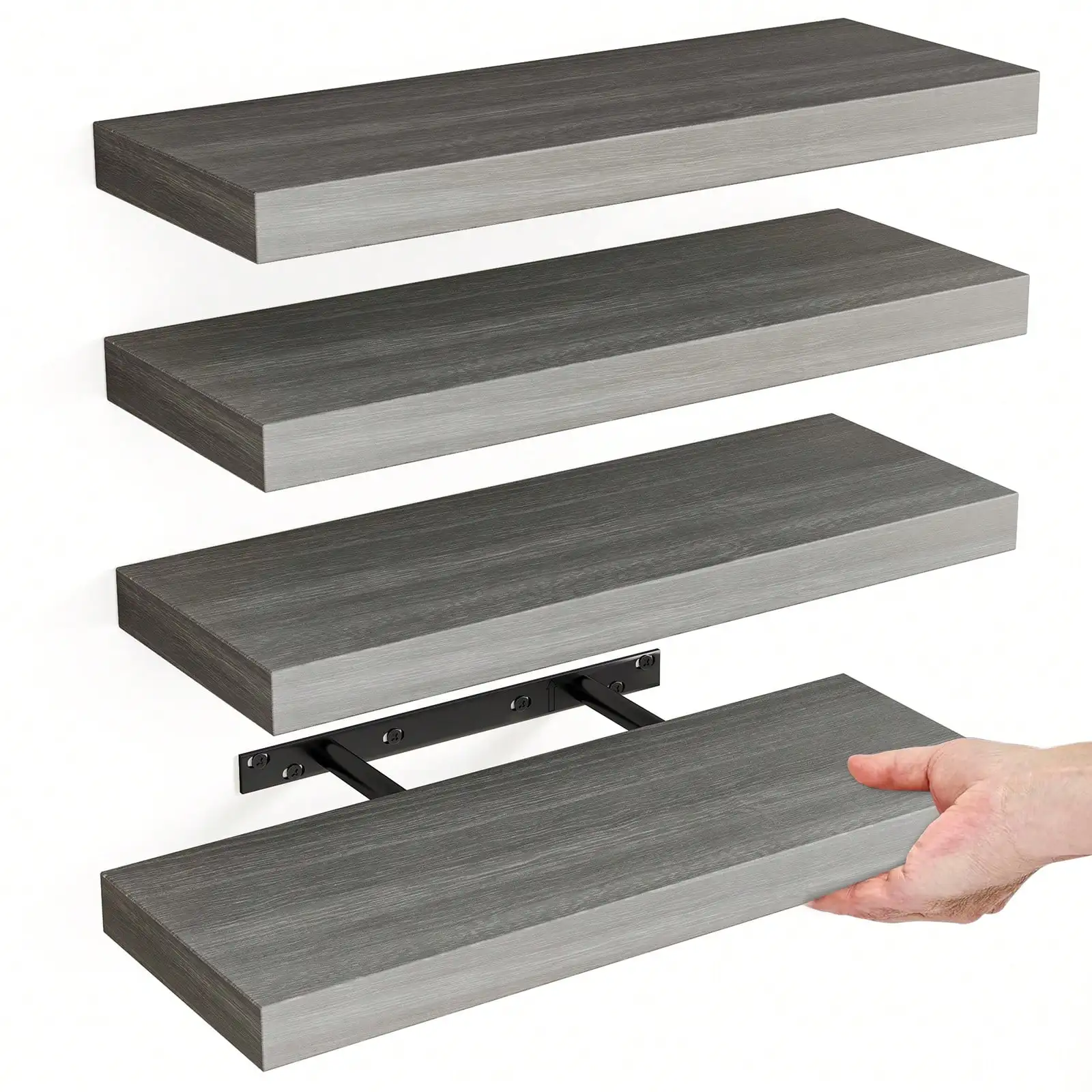 4 Pack Floating Shelves  Black Wood - Image 8