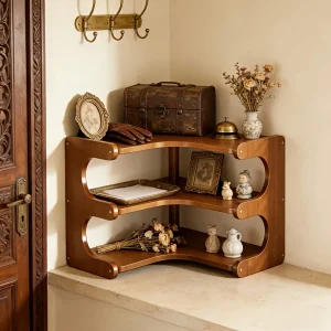Freestanding Wood Corner Organizer Shelf, Space Saving Drill-Free Multi-Tier Washable Display Shelving - Thumbnail Image 6