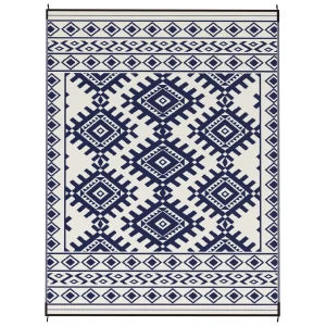 Outdoor Rug, 9' x 12' Floor Mat, Blue White Rhombus Border - Thumbnail Image 2