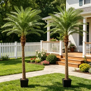 4/5/6/7/8/9FT Faux Palm Tree, Artificial Golden Cane Palm Tree Outdoor Indoor,