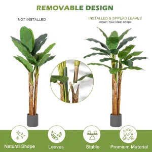 5FT/6FT Artificial Banana Tree,Tall Faux Tropical Plant in Grey Planter, - Thumbnail Image 6