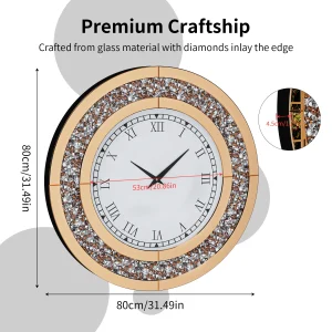 Silver/Tawny Tinted Round Mirror Clock Crystal Sparkle - Thumbnail Image 4
