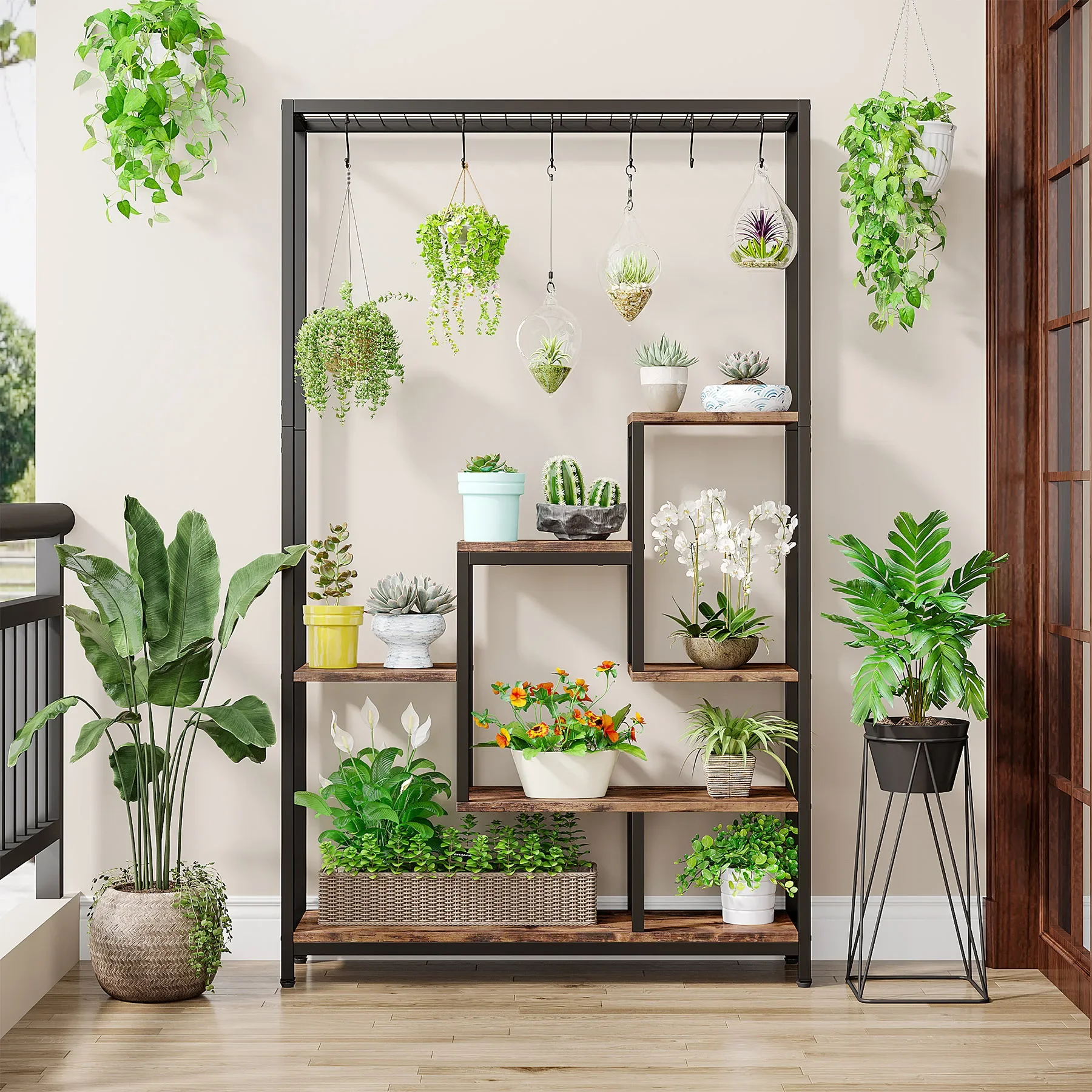 Tribesigns 5 Tiers Tall Indoor Plant Stand 70.9 inches Metal 10 PC S Hanging Hooks for Garden - Image 3