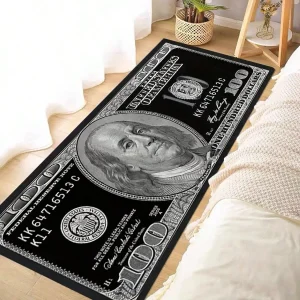 1pc Interesting Portrait & Dollar Bill Pattern Rug,  Washable All Season Bedside Mat - Thumbnail Image 3