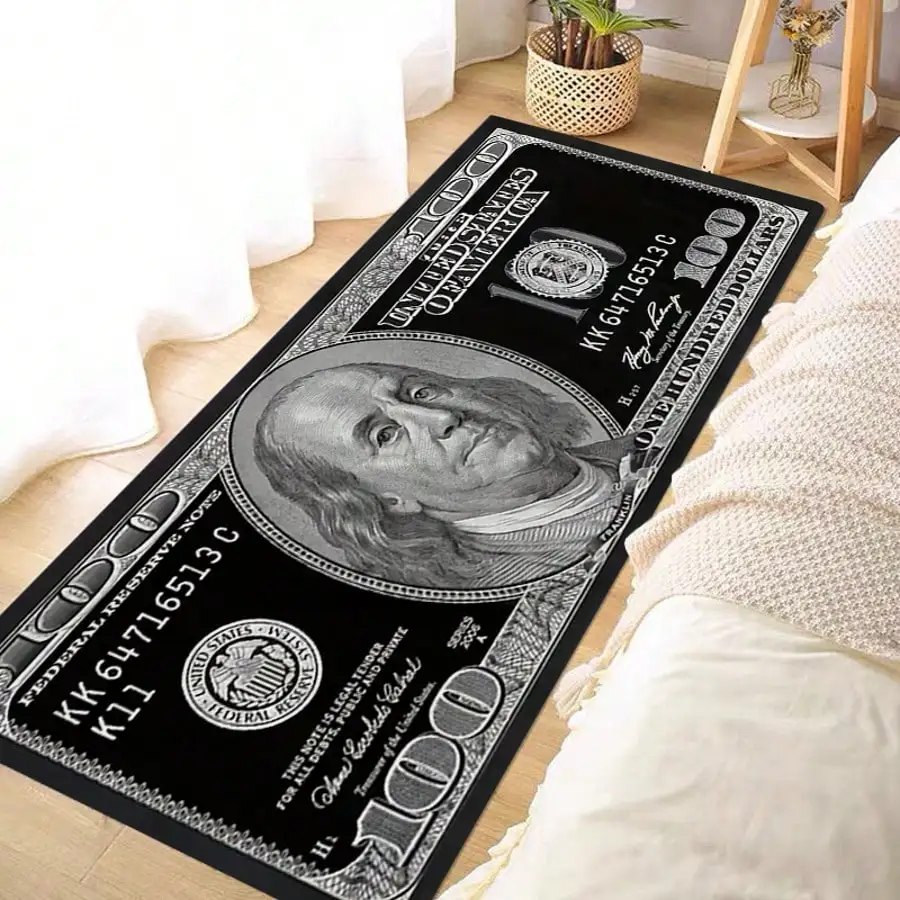 1pc Interesting Portrait & Dollar Bill Pattern Rug,  Washable All Season Bedside Mat - Image 3