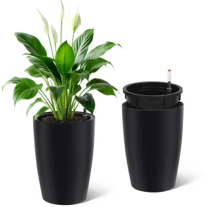 16 Inch Tall Self Watering Planters Set Of 2 With Water Level Indicator, Drainage Reservoir - Thumbnail Image 9