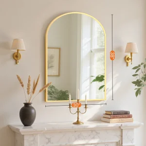 Arched Gold Large Size Mirror Over Sink Modern Wall Mirrors Arch Decorative for Entryway Bedroom Vanity Horizontal or Vertical Hanging - Thumbnail Image 7