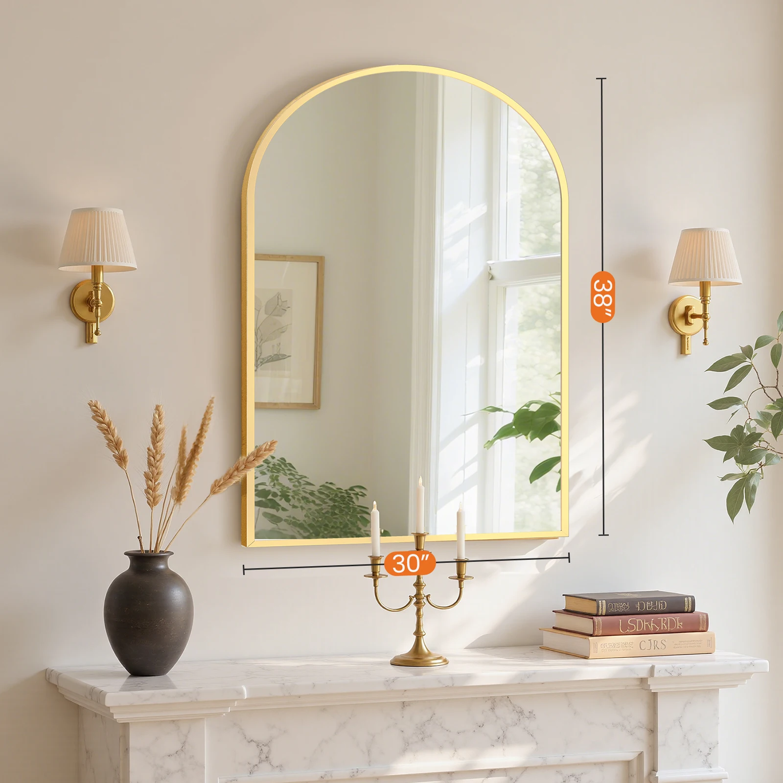 Arched Gold Large Size Mirror Over Sink Modern Wall Mirrors Arch Decorative for Entryway Bedroom Vanity Horizontal or Vertical Hanging - Image 7