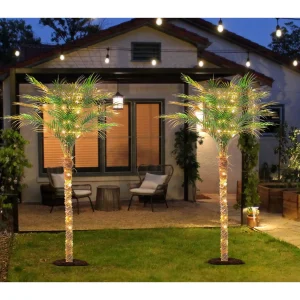 4/5/6/7/8/9FT Faux Palm Tree, Artificial Golden Cane Palm Tree Outdoor Indoor, - Thumbnail Image 2