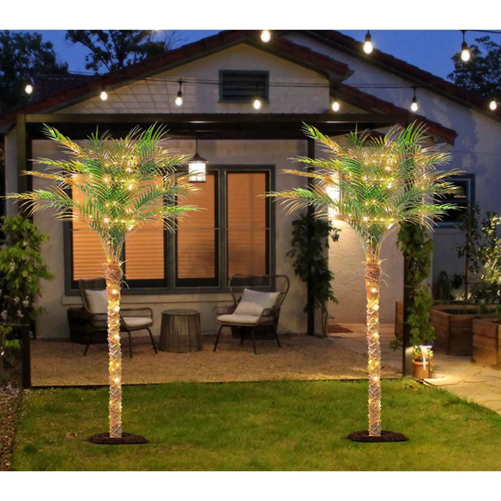 4/5/6/7/8/9FT Faux Palm Tree, Artificial Golden Cane Palm Tree Outdoor Indoor, - Image 2