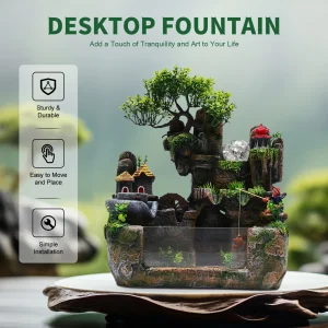 Feng Shui Money Tree Water Fountain, Circulating Fish Tank Waterfall with Resin Rockery - Thumbnail Image 5