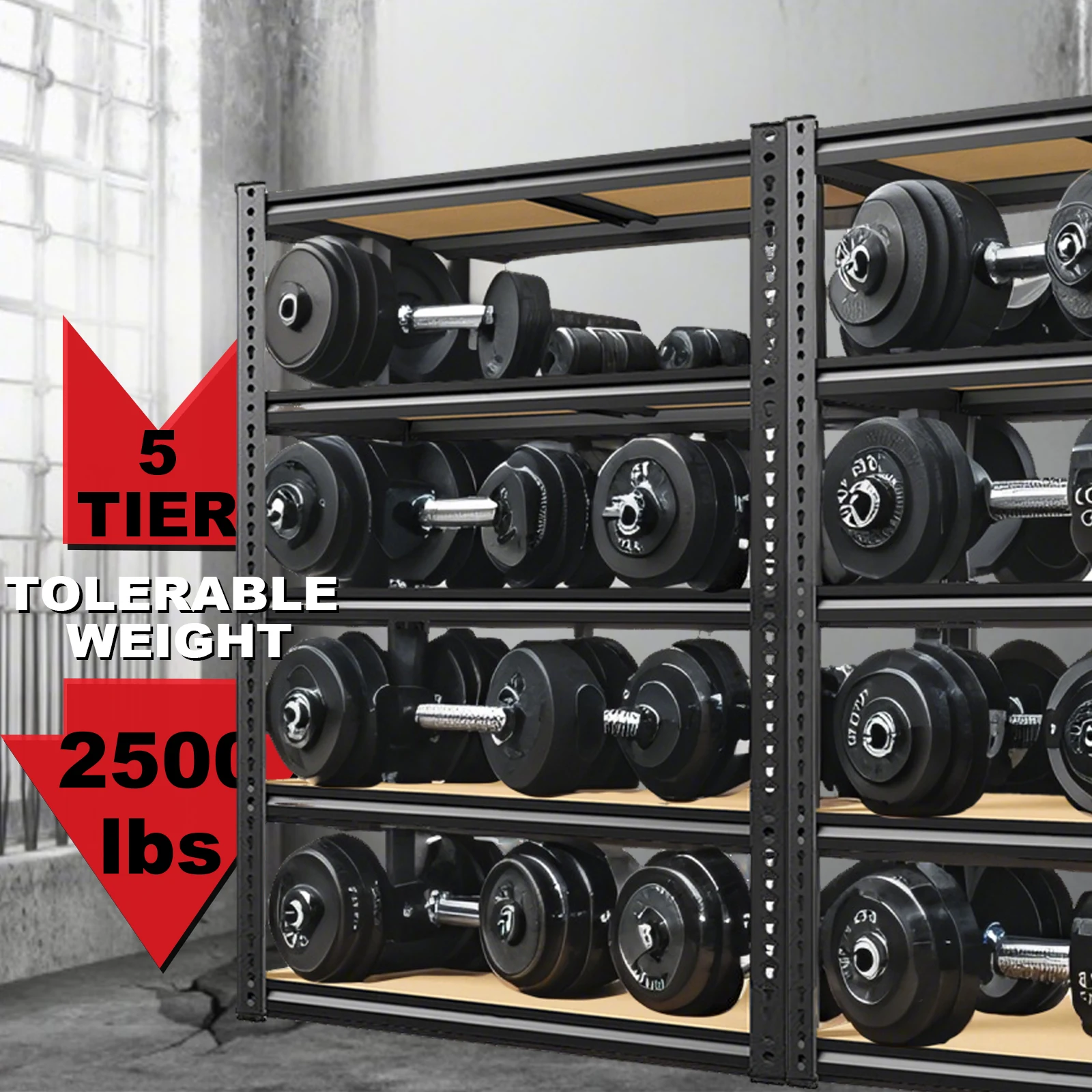 72"/60"H Garage Heavy Duty Adjustable Storage Shelf, 2000LBS Capacity - Image 2