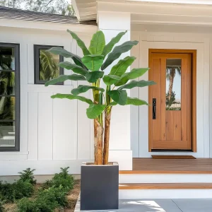 5FT/6FT Artificial Banana Tree,Tall Faux Tropical Plant in Grey Planter,