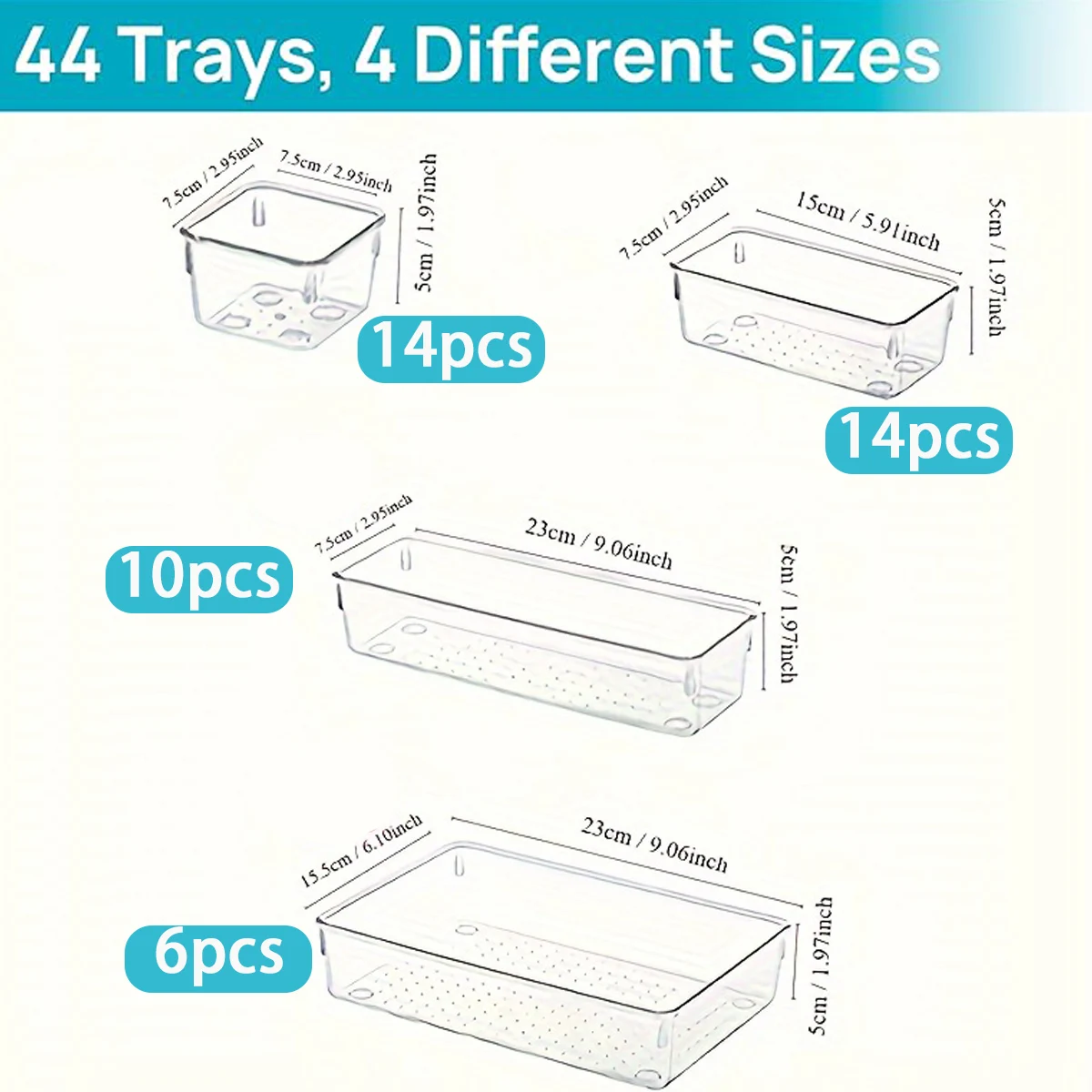 Multifunctional Clear Plastic Drawer Organizer Set, 44pcs Drawer Storage - Image 2
