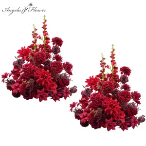 Red Free Standing Centerpieces Flowers Ball Bouquet Artificial Rose Arrangements