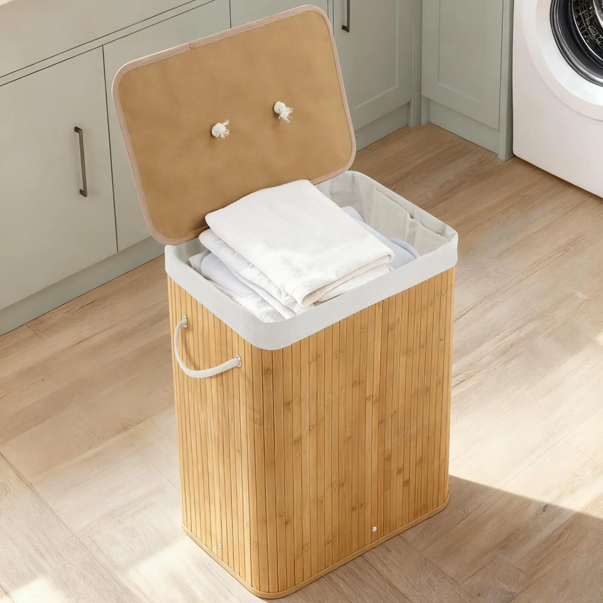 Bamboo Laundry Hamper Large 106L with Removable 4-Section Liner, - Image 6