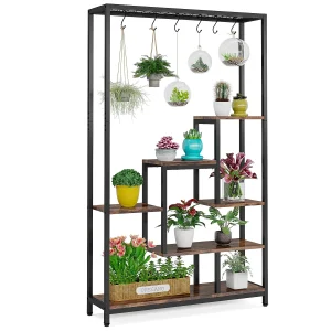 Tribesigns 5 Tiers Tall Indoor Plant Stand 70.9 inches Metal 10 PC S Hanging Hooks for Garden - Thumbnail Image 6