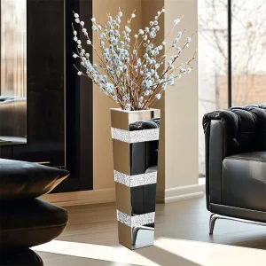 Crystal Silver Standing Mirrored Flower Vase