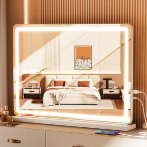 MCQ Full-Length Mirror LED Vanity Mirror with Lights, Makeup, Dimmable 3 Color Modes with Memory, USB Charging Port for Home ﻿