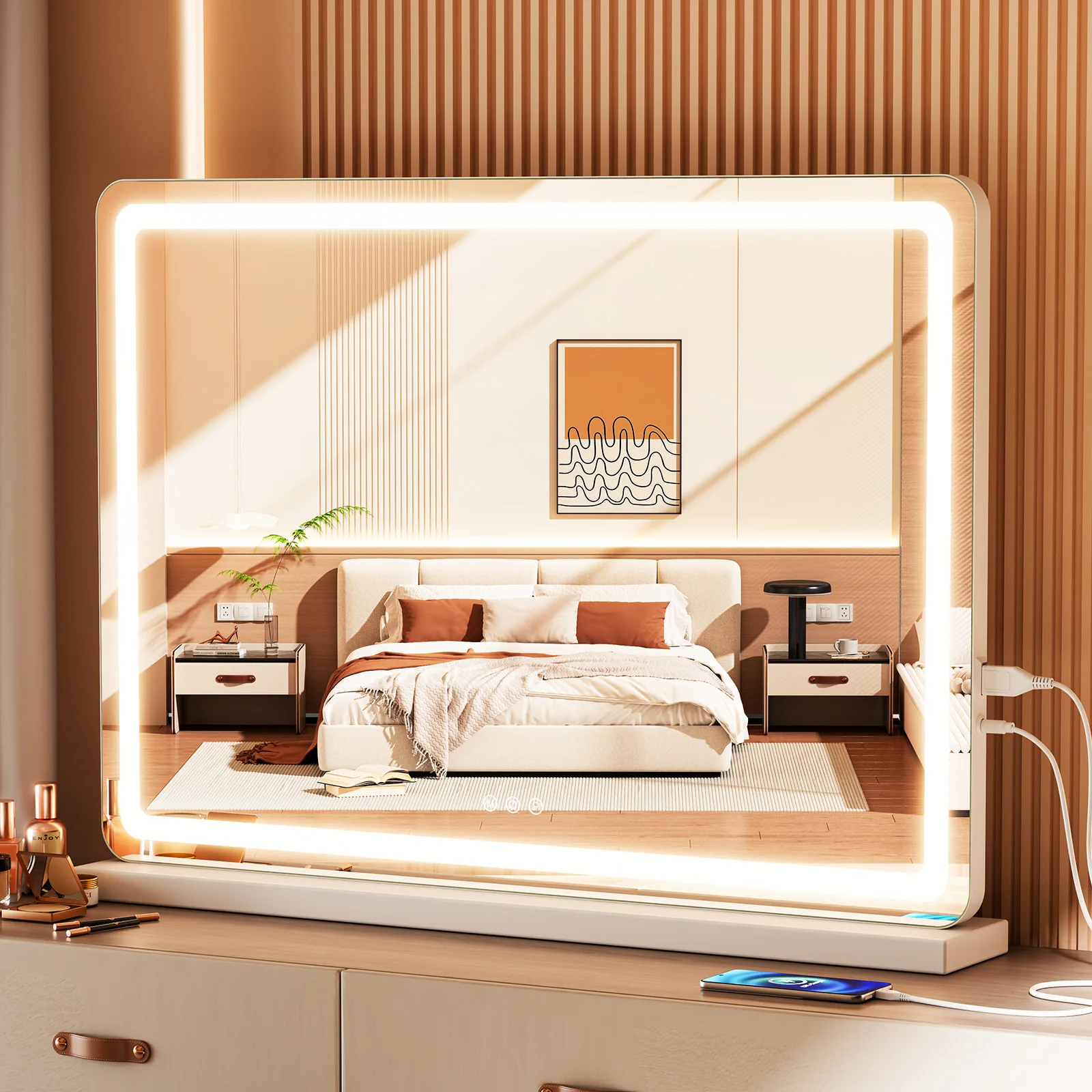 MCQ Full-Length Mirror LED Vanity Mirror with Lights, Makeup, Dimmable 3 Color Modes with Memory, USB Charging Port for Home ﻿ - Image 1