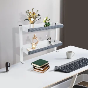 Clamp-on Desk Shelf, 2-Tier, Above or Under Table Corner Shelves Metal Organizer, - Thumbnail Image 4