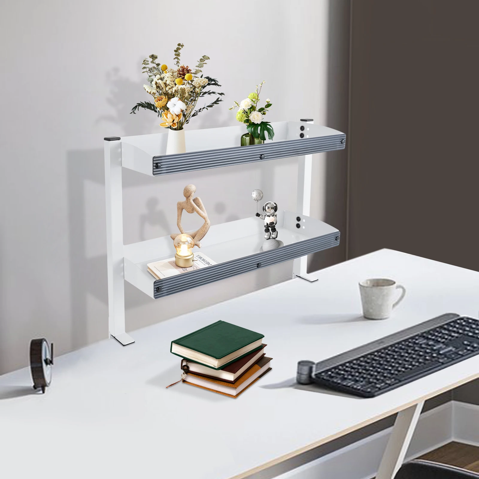 Clamp-on Desk Shelf, 2-Tier, Above or Under Table Corner Shelves Metal Organizer, - Image 4