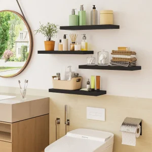 4 Pack Floating Shelves  Black Wood - Thumbnail Image 6