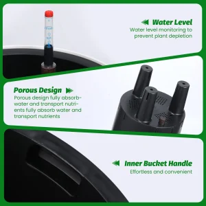 16 Inch Tall Self Watering Planters Set Of 2 With Water Level Indicator, Drainage Reservoir - Thumbnail Image 5