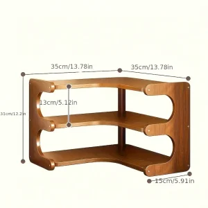 Freestanding Wood Corner Organizer Shelf, Space Saving Drill-Free Multi-Tier Washable Display Shelving - Thumbnail Image 3