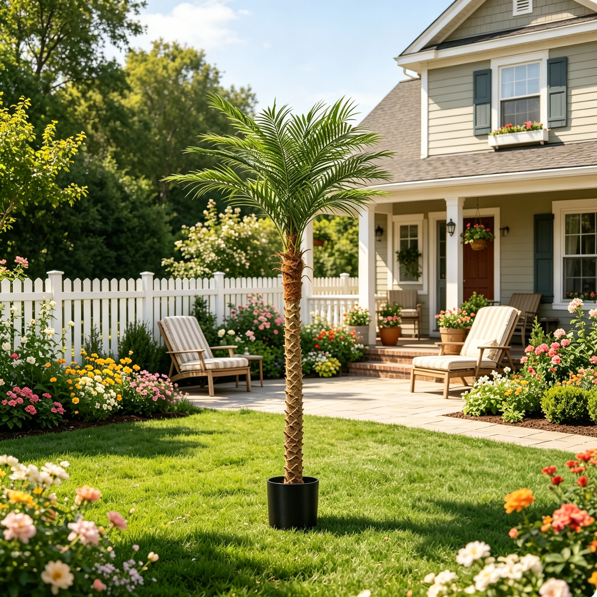 4/5/6/7/8/9FT Faux Palm Tree, Artificial Golden Cane Palm Tree Outdoor Indoor, - Image 3