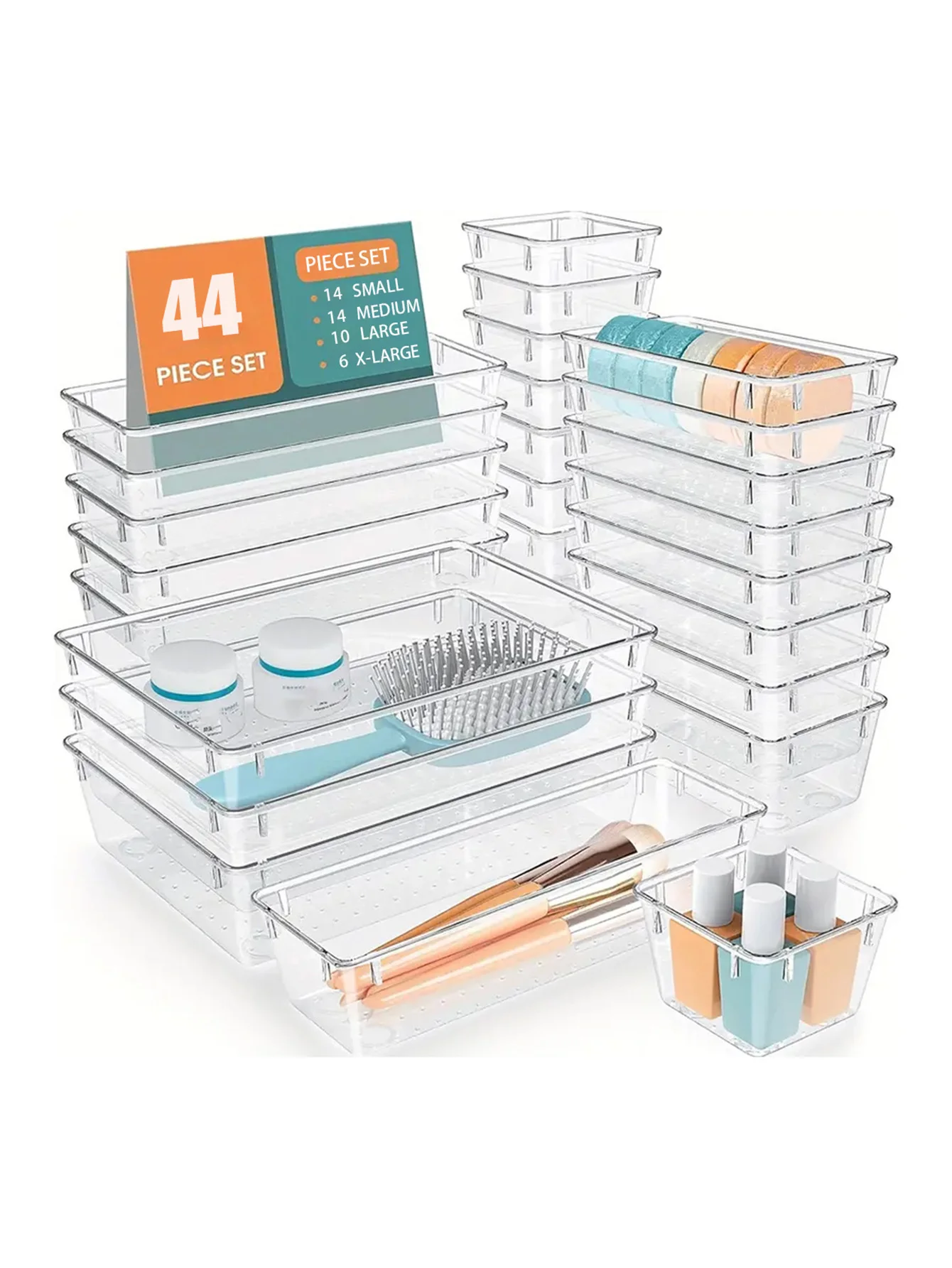 Multifunctional Clear Plastic Drawer Organizer Set, 44pcs Drawer Storage - Image 1